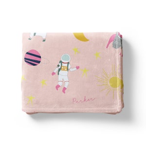 Outer Space Baby Blanket • Personalized Baby Girl Blanket • Space Themed Nursery • Kids Astronaut Blanket Customized with Name