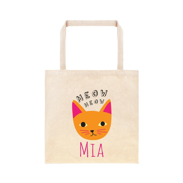 Cat Personalized School Tote Bag // Custom Canvas Cute Cat Meow Book Bag // Cat Tote Bag Kindergarten // Custom Cat School Bag