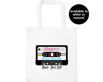 80's Bachelorette Party Personalized Tote Bag / I Love the 80s Custom Bachelorette Cotton Bag / Mixed Tape 80's Theme Party Custom Tote Bag