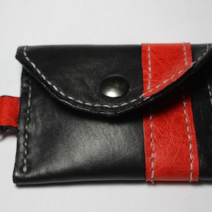 Negro y rojo moneda/cambio bolsa/cartera de cuero