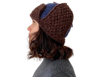 Aviator Hat Navy Blue Color Brown Birthday Present Canadian Trapper Hat Christmas Gift For Women Crochet Hat Cute Soft Winter Hat Men's hat