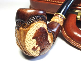 Hand carved TOBACCO SMOKING PIPE HANDMADE WOODEN pipes Sherlock Holmes