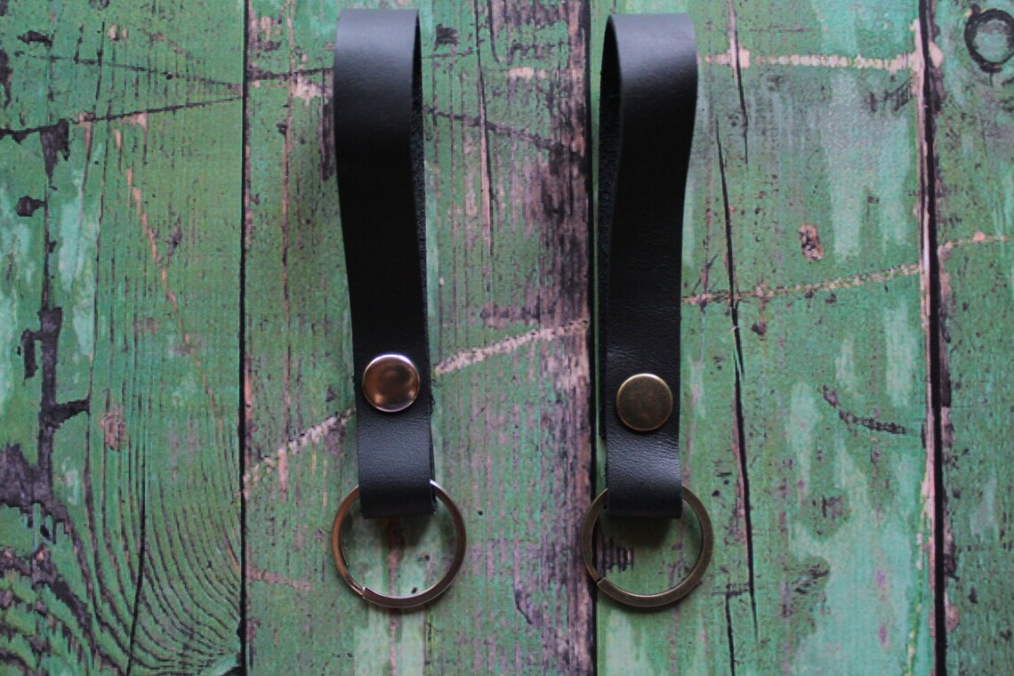 Black Leather Keychain Fob Black Leather Key Fob Black Key Etsy