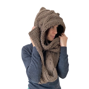 Écharpe à capuche en laine pour femme Écharpe longue Écharpe épaisse Écharpe en laine Écharpe à capuche marron en laine Écharpe à capuche pour homme Écharpe à capuche faite main d'hiver