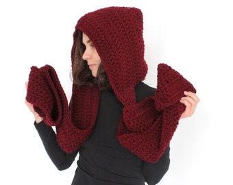 Scoodie Burgundy handgemachter Kapuzenschal Winter warmer Schal mit Fleece Damen Kapuzenschal Schal für Mann