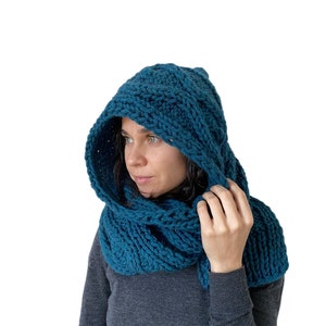 Écharpe à capuche Écharpe longue en laine Écharpe en laine Écharpe épaisse Écharpe en laine Écharpe turquoise vert pétrole Écharpe en tricot Écharpe en tricot émeraude Écharpe à capuche