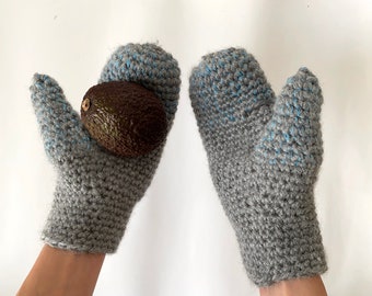 Wool mittens. Warm Crochet Mittens. Grey mittens. Winter gloves. Women's mittens. wool gloves. knitted mittens, Ukrainian shops