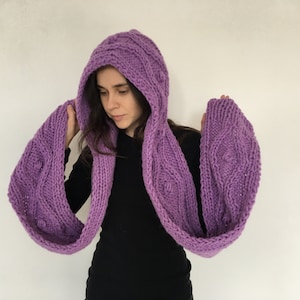Écharpe à capuche. Écharpe. Capuche, écharpe à capuche, écharpe épaisse, écharpe lavande, écharpe en laine