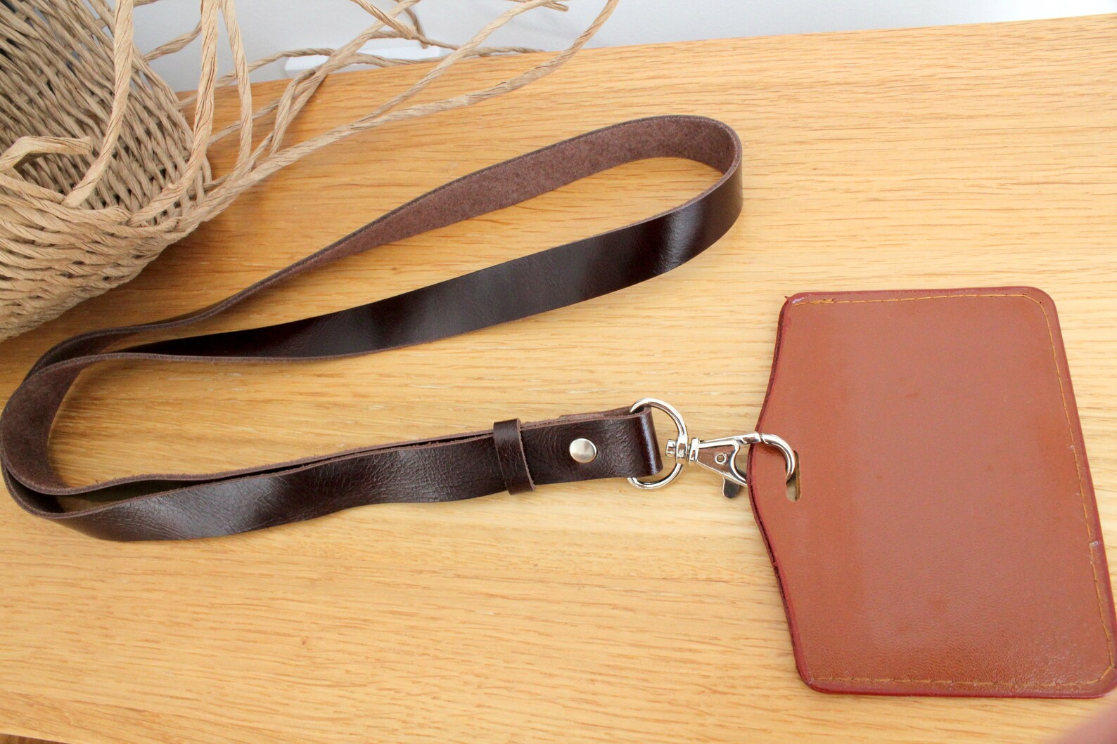 Leather Lanyard Id Badge Lanyard With Badge Holder Id Badge Etsy