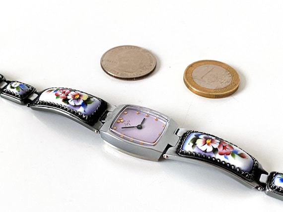 Pink watch dial. Antique Enamel bracelet watch. C… - image 7