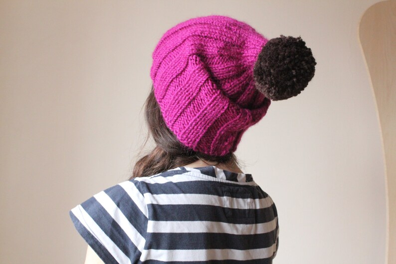 Slouchy Beanie Womens knit winter hats womens winter hat Fuchsia Winter Hat Knitted Beanie Women winter hats Ski beanie Ski hat