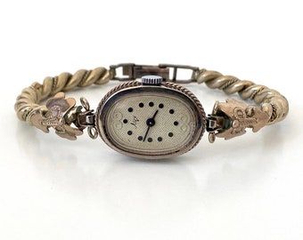 Cocktailhorloge. Vintage dameshorloge. Gevlochten armbandhorloge. Gegraveerd antiek horloge. Delicaat zilveren horloge. Kerstcadeau. Moeders cadeau.