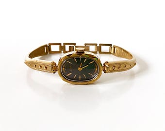 Tiny delicate women's vintage watch. Ladies gold vintage watch. Dainty gold watch. Small watches. Tiny rectangular watch. Gold plated watch