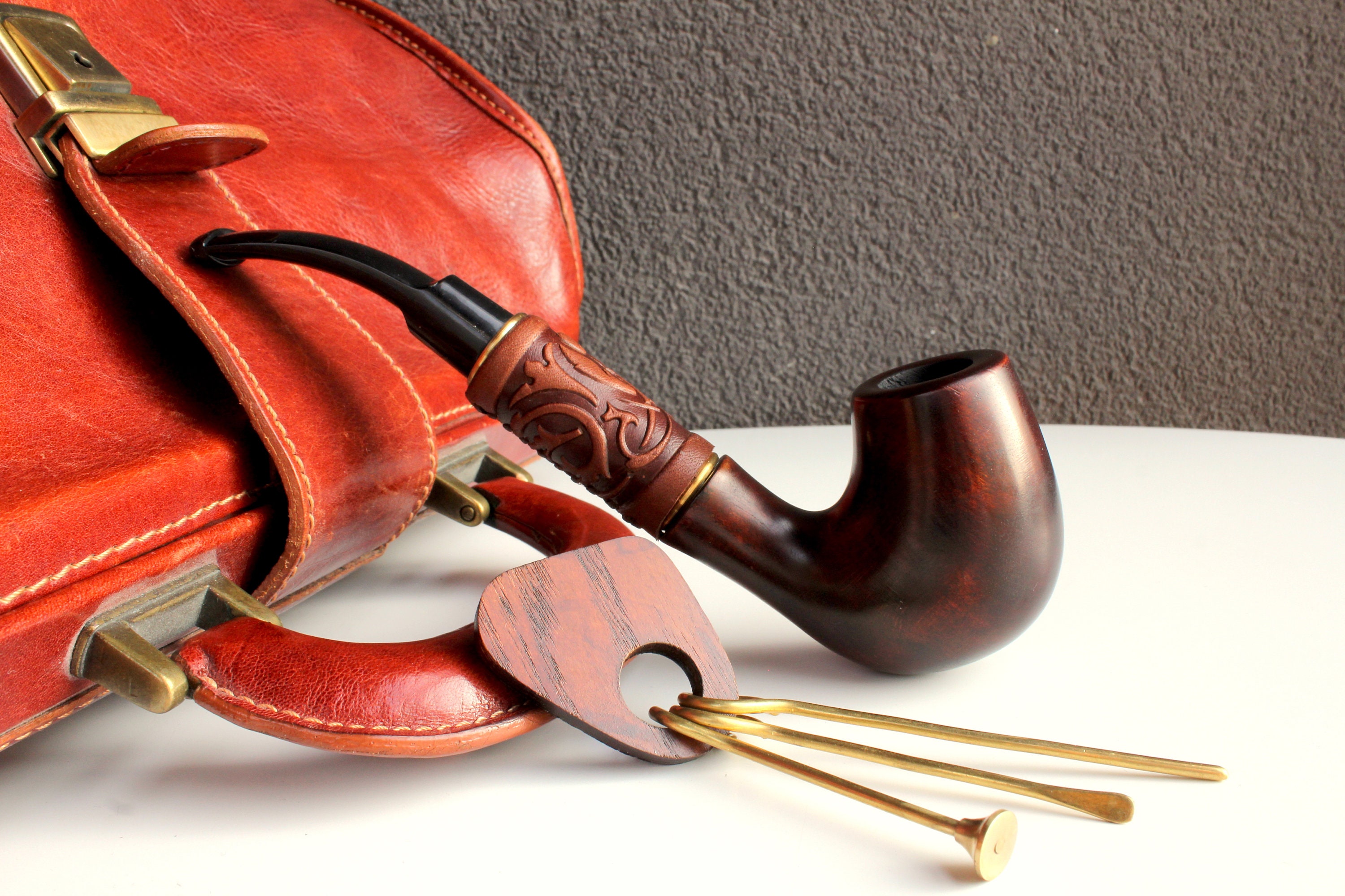 Gift set. Tobacco pipe with leather Tamper and Cleaning Etsy