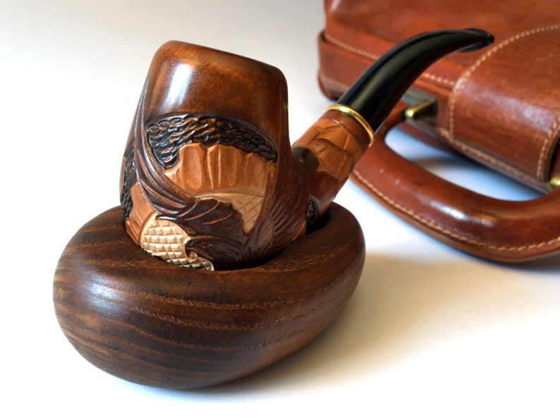 Gift set. Smoking pipe with pipe stand. Golden Eagle Wood pipe Etsy