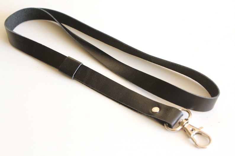 Leather Lanyard Id Badge Lanyard Id Badge Black Leather Etsy