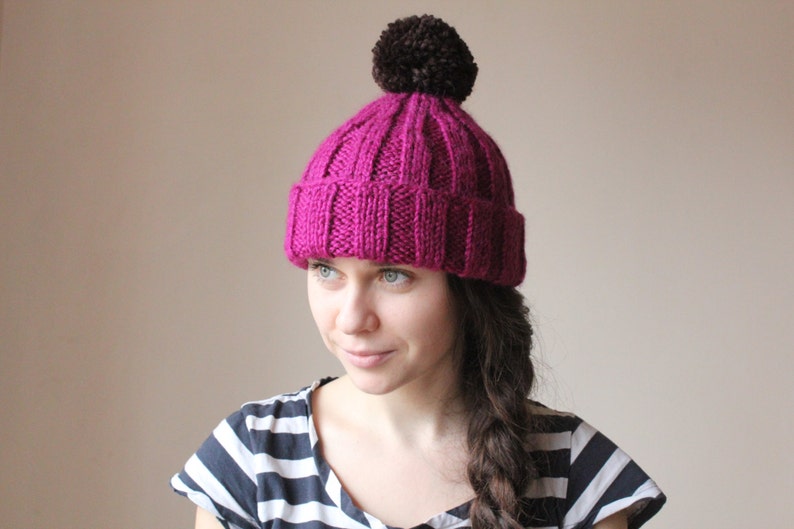 Slouchy Beanie Womens knit winter hats womens winter hat Fuchsia Winter Hat Knitted Beanie Women winter hats Ski beanie Ski hat