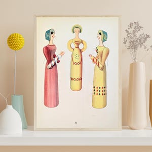 Holzpuppen Vintage Druck von 1952 Holzspielzeug Volkskunst originale Illustration Spielzeug Wanddeko Geschenk für Vintagefans folklore Kunst