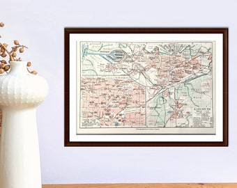 Karlsruhe antique city map from 1927 vintage poster original historical lithograph