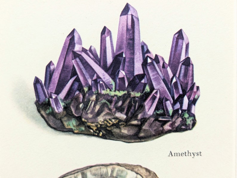 Amethyst original print from 1938 vintage poster with passepartout gemstones illustration image 5