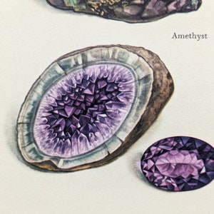 Amethyst original print from 1938 vintage poster with passepartout gemstones illustration image 6