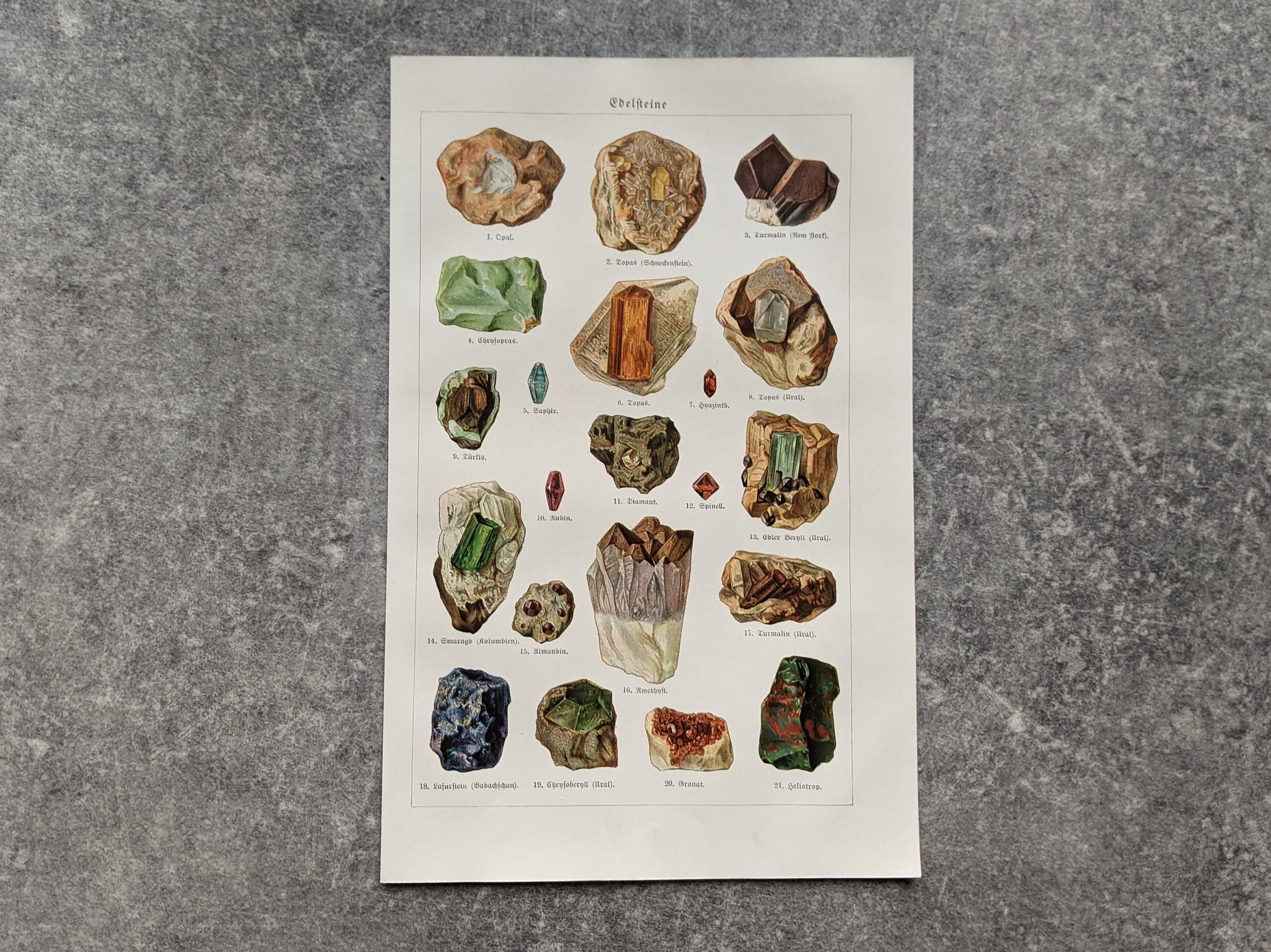 Minerals Antique Lithograph From 1927 Vintage Poster Original Gemstones minerals-antique-lithograph-from-1927-vintage-poster-original-gemstones