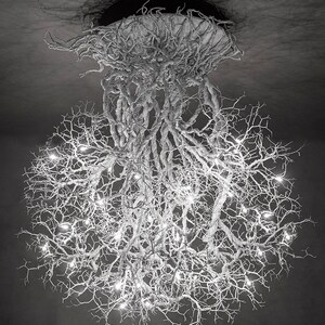 Pu&ograve; includere: Un lampadario bianco a forma di ramo con un grande design rotondo e traforato. Il lampadario &egrave; illuminato da piccole luci bianche.