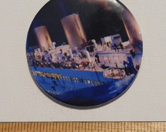 Titanic Pin Button Badge 2.25" metal button made from Titanic on VHS cardboard sleeves