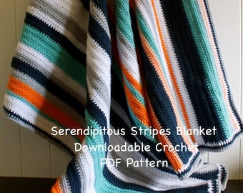Crochet Pattern - Serendipitous Stripes Blanket - Crochet PDF Pattern- easy crochet pattern- beginner crochet pattern