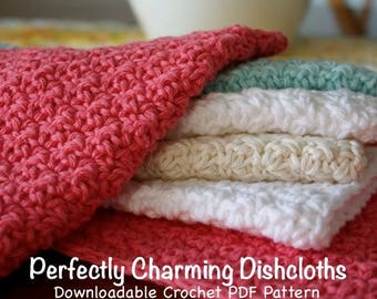 Crochet Pattern - Perfectly Charming Dishcloths - Crochet PDF Pattern- easy crochet pattern- beginner crochet pattern