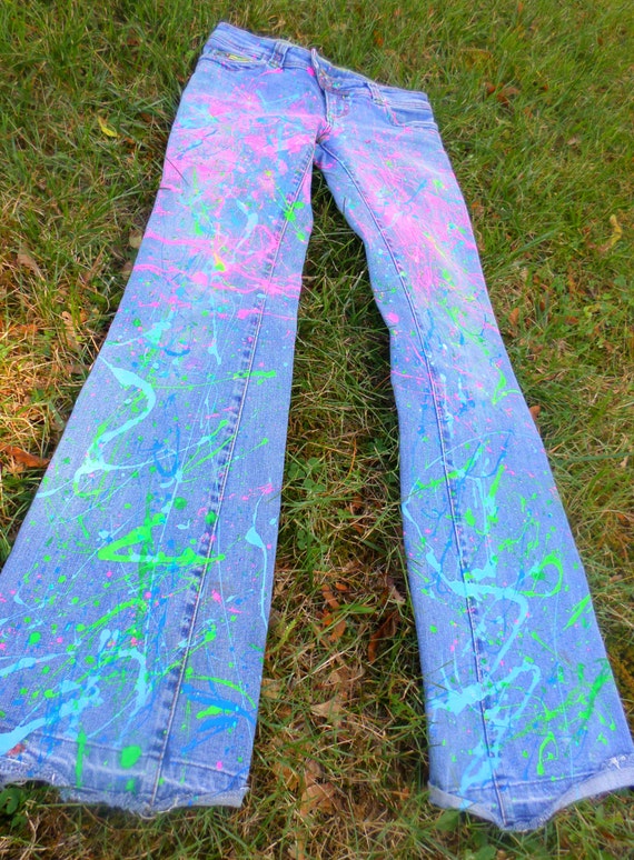 green paint splatter jeans