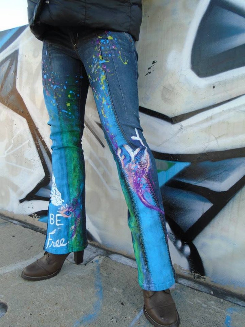 CUSTOM Hand Painted Hippie Jeans Festival Clothing Rainbow Etsy