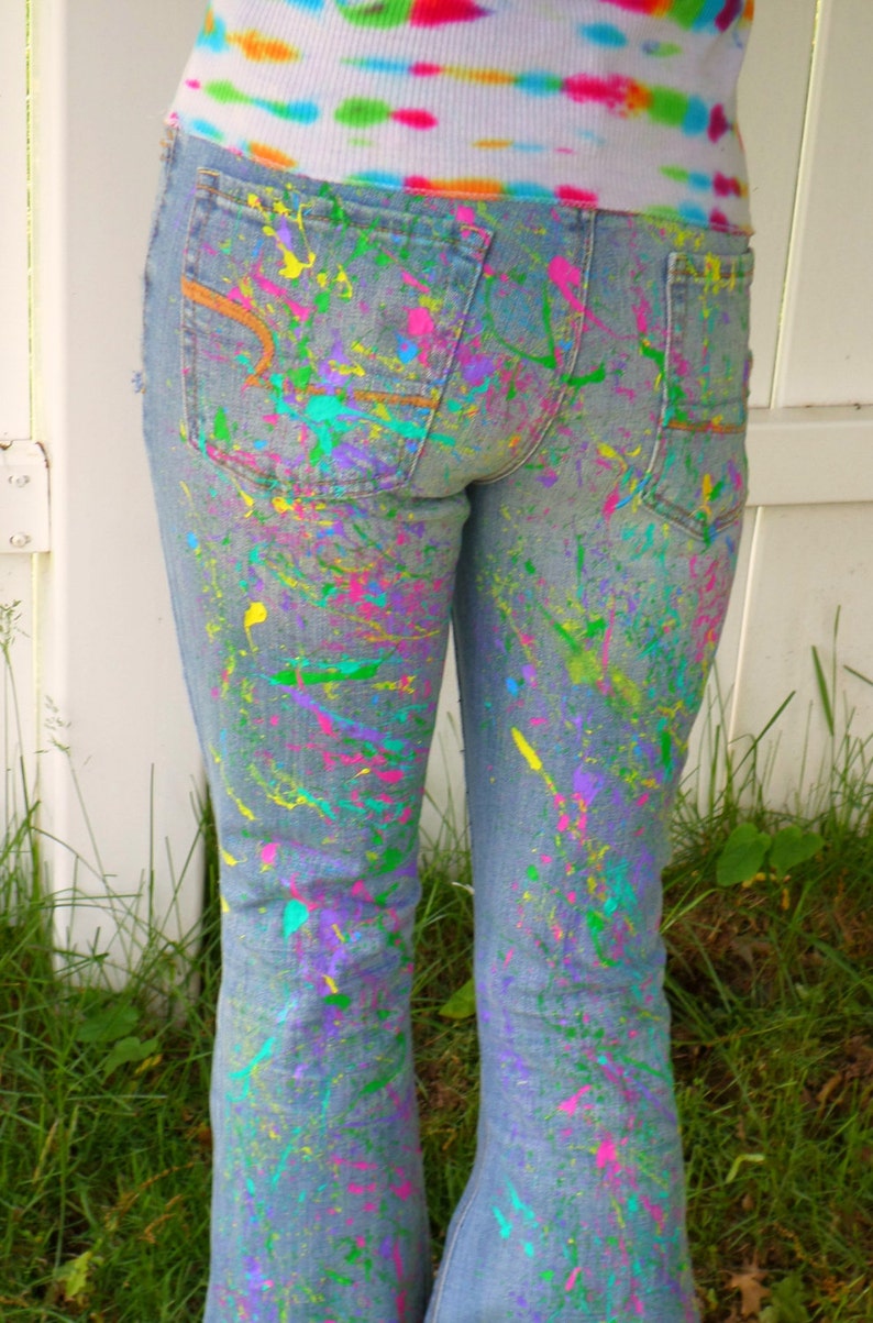 CUSTOM Paint Splatter Jeans Neon Paint Splatter 80's Etsy