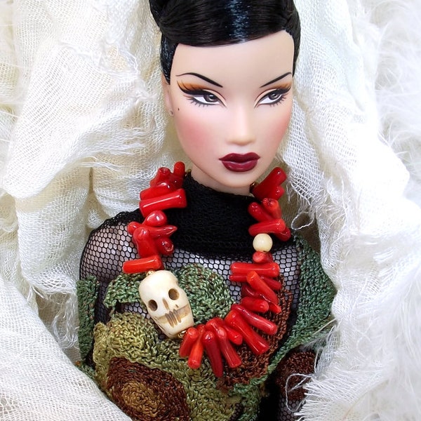 VOODOO Coral Vol.10- Ooak Skull Gothic Jewelry for 12" Dolls Like Silkstone Barbie,Fashion Royalty,Integrity Toys Poppy Parker, NuFace Doll