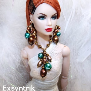 MINT CARAMEL - OOAK Freshwater Jewelry Ensemble for 12&quot; Dolls Like Silkstone Barbie, Fashion Royalty, Integrity Toys Poppy ,NuFace Doll