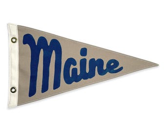 Maine Pennant Flag Handmade, Vintage Duck Canvas Wall Decor, New England Gift