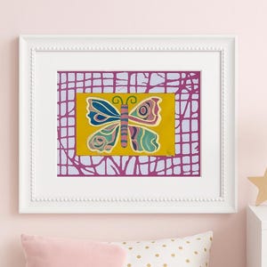 Arte con farfalle, tecnica mista / collage / arte per adolescenti / arte murale colorata / carta ruvida, acrilico e acquerello / arte con farfalle, colori vivaci