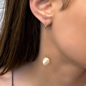 Pearl Earring, Long Pearl Earrings, Pearl Dangle Threader, pearl chain drop earrings, Gold Pearl Dangle Earrings, Silver Threader Pearl