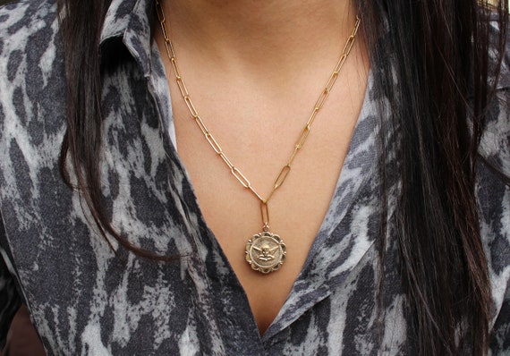 Angel Pendant Necklace - Cupid Coin Medallion - Cherub Pendant - 14k Gold Filld - Link Chain Necklace - Valentines Day - Gift 4 Love