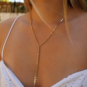 coin chain y necklace, drop necklace,layered necklace, Gold Disc Lariat, Disc Lariat Y Necklace, long necklace, chain drop necklace