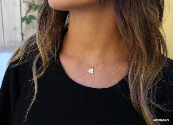 Tiny Cross & Saint Charm Necklace, Vintage Cross, Virgin