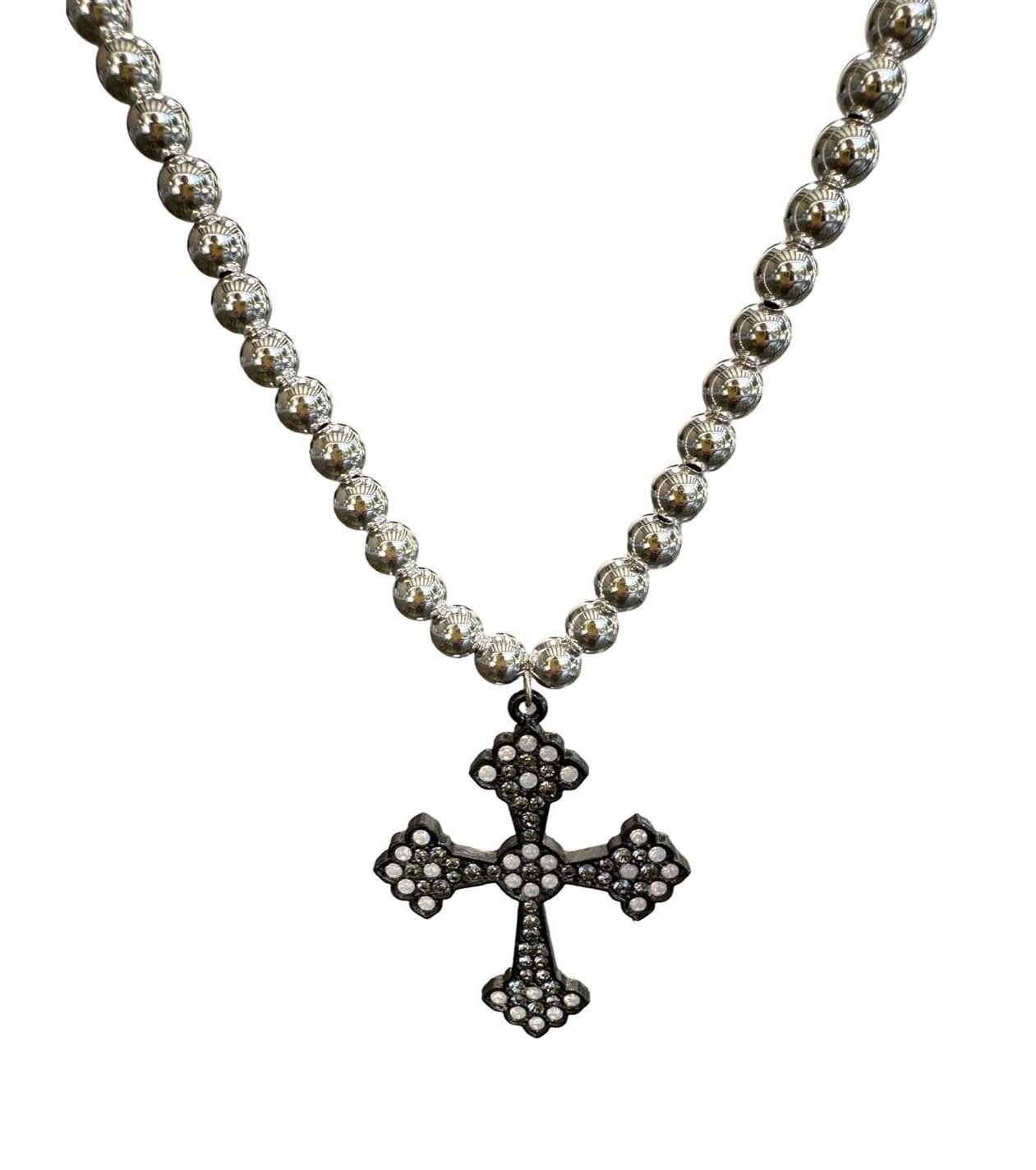 Gothic Christian Cross Necklace, Vintage Tommassini, Beaded