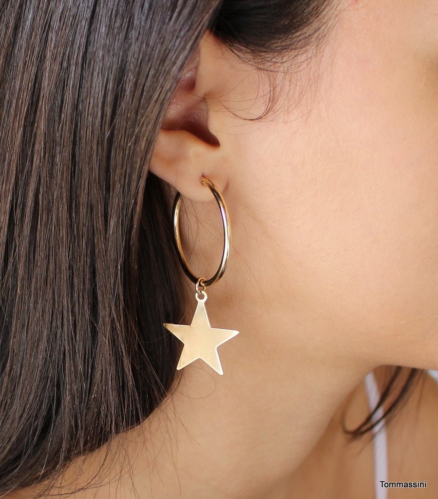 Buy Moon Star Semi Hoop Black Onyx Drop Earrings Online in India | Zariin