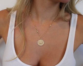 Collana dell'amore con medaglione di moneta di Cupido - Collana con ciondolo angelo - Ciondolo cherubino - Catena in oro 14 carati o argento - San Valentino - Regalo per amore