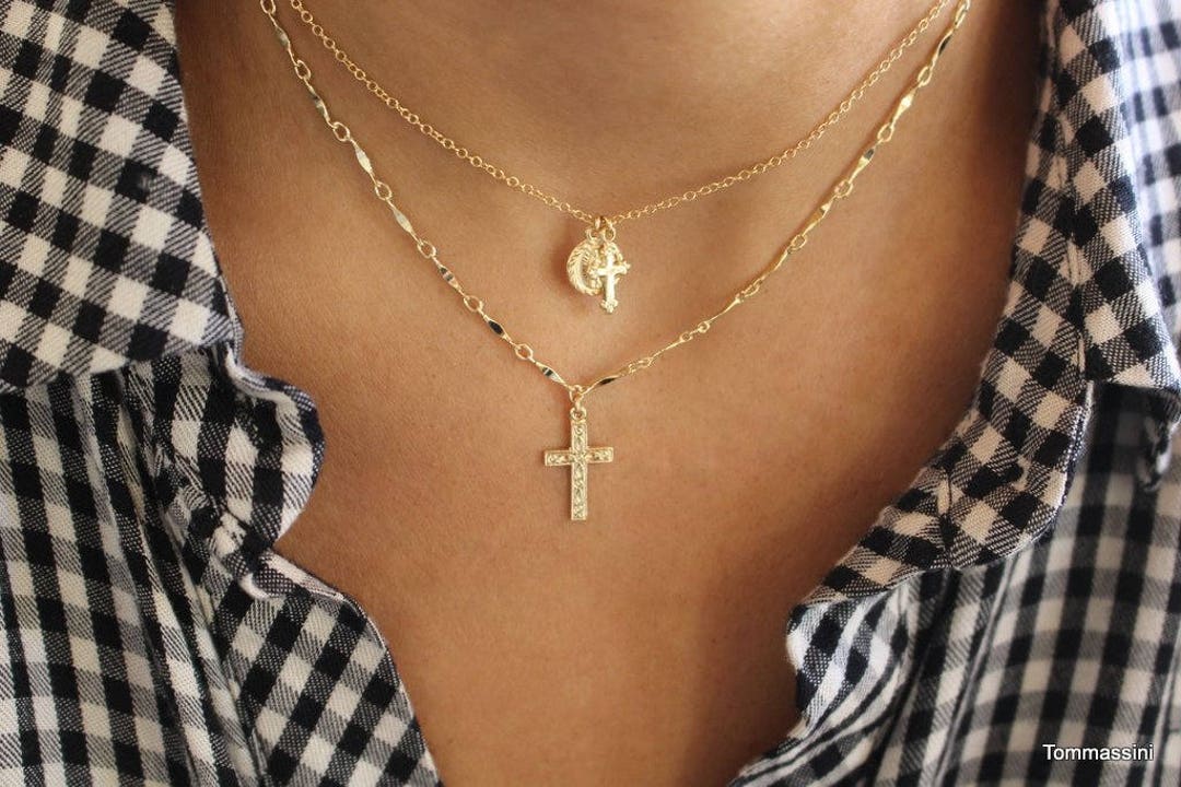 Tiny Beautiful Cross Necklace Dainty Cross Necklace Gold - Etsy
