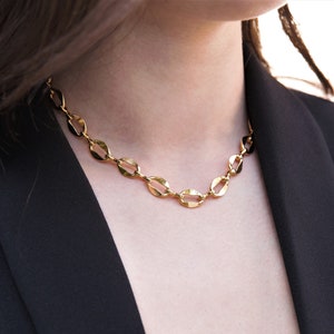 Modern Chunky Link Chain Necklace, Gold Big Link Choker, Large Link Necklace, Bold Link Chain Choker, Layering Gold Chunky Chain Necklace,