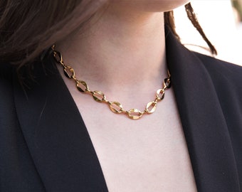 Gold Plated Chunky Link Chain Necklace, Modern Bold Choker