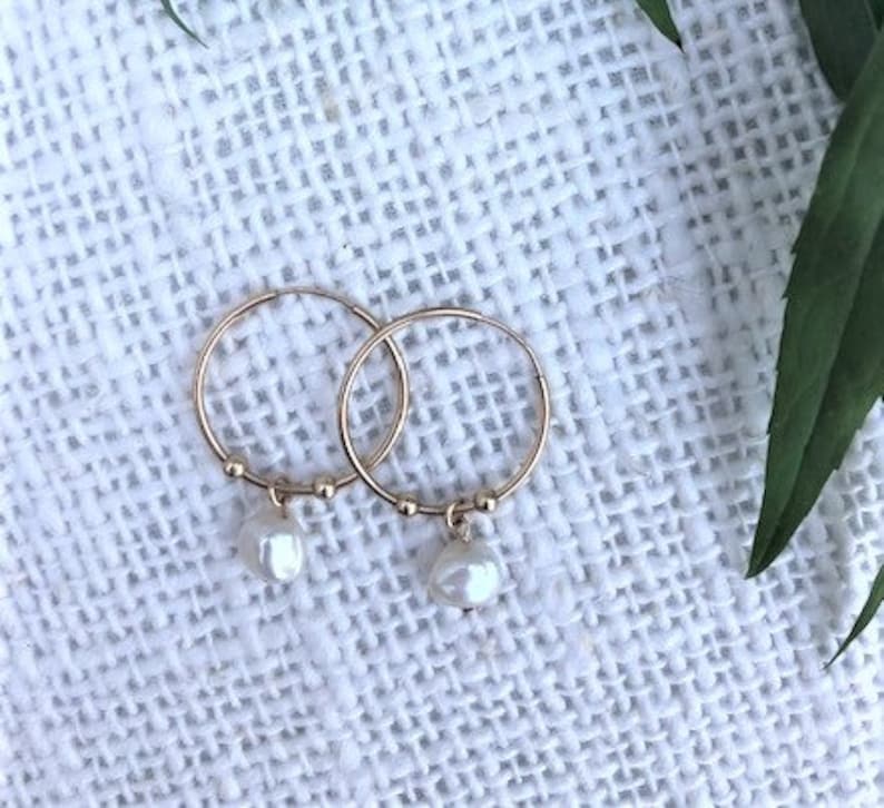 Baroque Pearl Hoops Earrings Pearl Earrings Pearl Hoops Earrings Gold Pearl Hoops Dainty pearl Hoops Earrings Summer Earring image 7