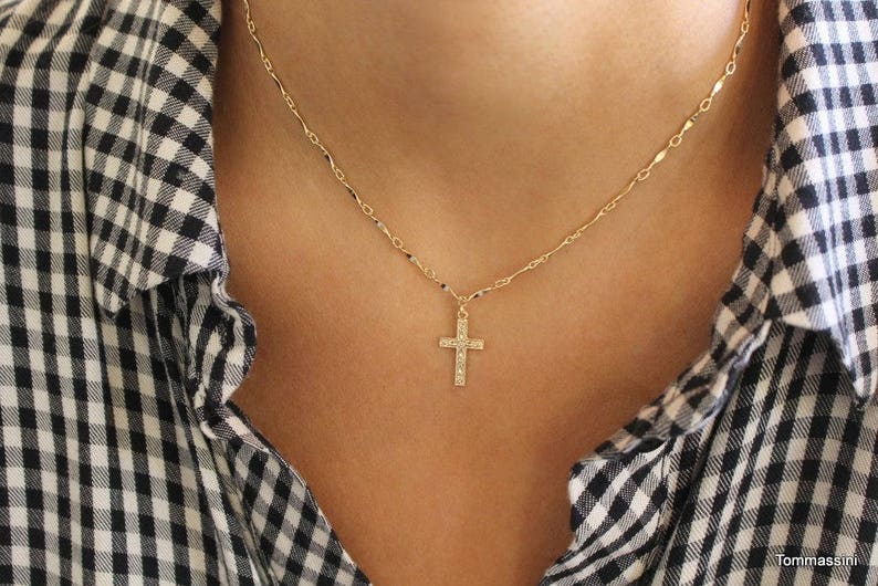 Tiny Beautiful Cross Necklace, Dainty Cross Necklace, Gold Cross Necklace, Gold Layering Necklace, Layered Cross Necklace, Christian Jewelry 