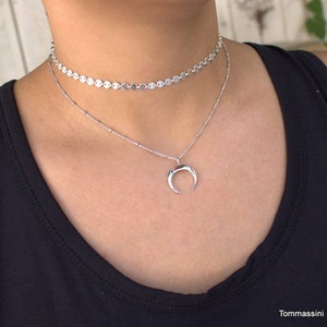 Crescent Necklace, silver, Double horn necklace, moon necklace, layered necklace, Tusk Necklace, charm necklace, silver Layering Necklace,